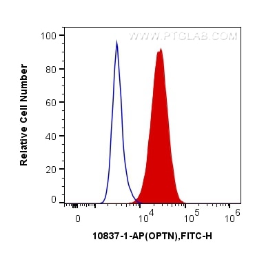 Flow cytometry (FC) experiment of HeLa cells using OPTN Polyclonal antibody (10837-1-AP)