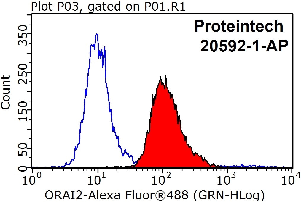Flow cytometry (FC) experiment of HEK-293 cells using ORAI2 Polyclonal antibody (20592-1-AP)