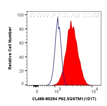 Flow cytometry (FC) experiment of Jurkat cells using CoraLite® Plus 488-conjugated P62,SQSTM1 Recombina (CL488-80294)