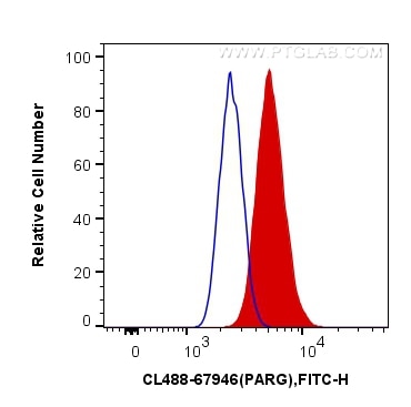 Flow cytometry (FC) experiment of A431 cells using CoraLite® Plus 488-conjugated PARG Monoclonal anti (CL488-67946)