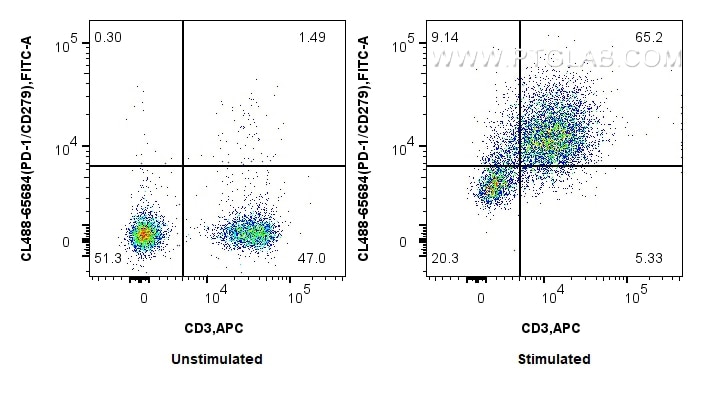 FC experiment of mouse splenocytes using CL488-65684 Flow cytometry (FC) experiment of mouse splenocytes using CoraLite® Plus 488 Anti-Mouse PD-1/CD279 (RMP1-14) (CL488-65684)