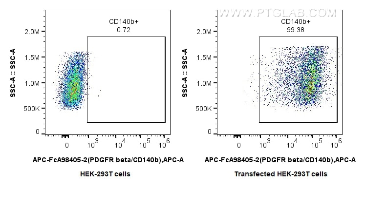 Flow cytometry (FC) experiment of Transfected HEK-293T cells using FcZero-rAb® APC Anti-Human PDGFR beta/CD140b Rabbi (APC-FcA98405-2)