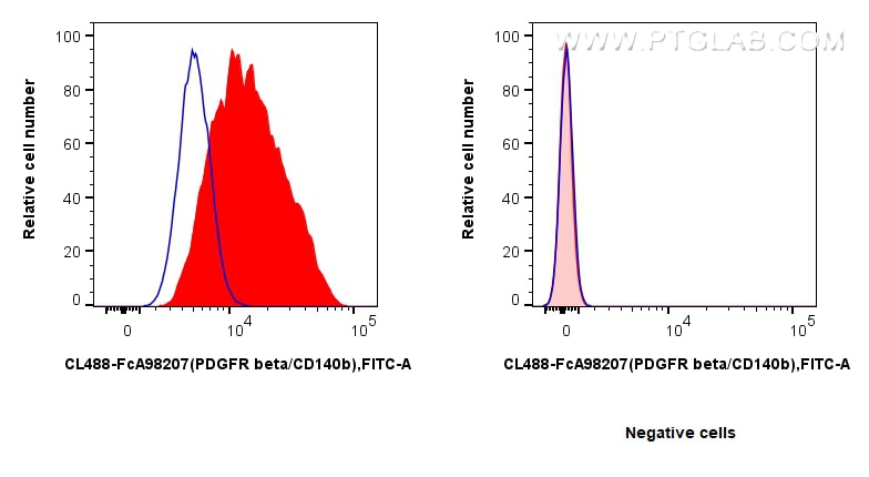 Flow cytometry (FC) experiment of NIH/3T3 cells using FcZero-rAb® CoraLite® Plus 488 Anti-Mouse PDGFR be (CL488-FcA98207)