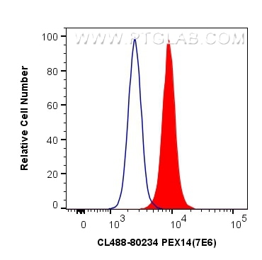 Flow cytometry (FC) experiment of HeLa cells using CoraLite® Plus 488-conjugated PEX14 Recombinant an (CL488-80234)
