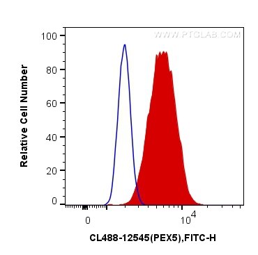 Flow cytometry (FC) experiment of HeLa cells using CoraLite® Plus 488-conjugated PEX5 Polyclonal anti (CL488-12545)