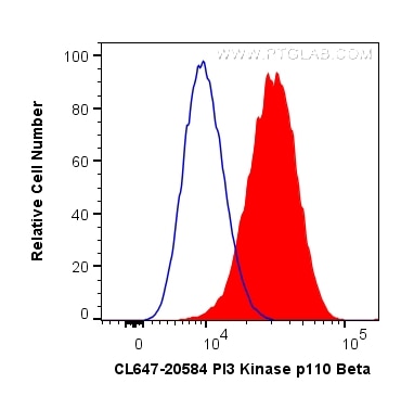 Flow cytometry (FC) experiment of HeLa cells using CoraLite® Plus 647-conjugated PI3 Kinase p110 Beta (CL647-20584)