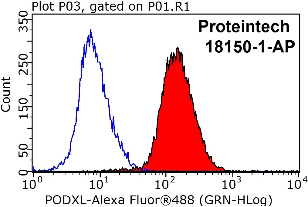 Flow cytometry (FC) experiment of HeLa cells using Podocalyxin Polyclonal antibody (18150-1-AP)