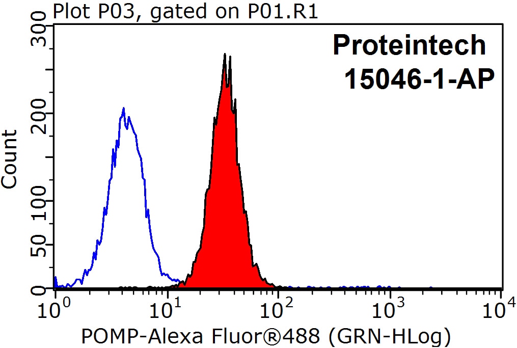 Flow cytometry (FC) experiment of HepG2 cells using POMP Polyclonal antibody (15046-1-AP)