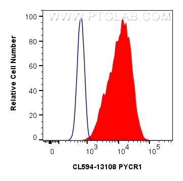 FC experiment of HepG2 using CL594-13108 Flow cytometry (FC) experiment of HepG2 cells using CoraLite®594-conjugated PYCR1 Polyclonal antibody (CL594-13108)