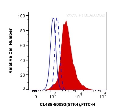 Flow cytometry (FC) experiment of HeLa cells using CoraLite® Plus 488-conjugated Phospho-MST1 (Thr183 (CL488-80093)