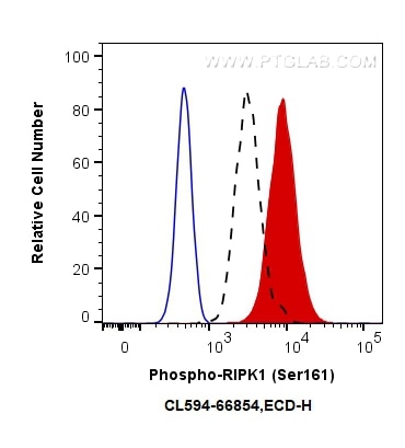 Flow cytometry (FC) experiment of HEK-293T cells using CoraLite®594-conjugated Phospho-RIPK1 (Ser161)  Mo (CL594-66854)