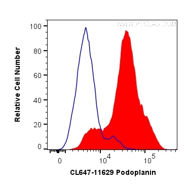 Flow cytometry (FC) experiment of HEK-293 cells using CoraLite® Plus 647-conjugated Podoplanin Polyclona (CL647-11629)