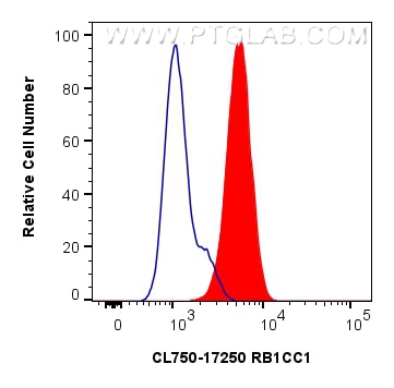 Flow cytometry (FC) experiment of HepG2 cells using CoraLite® Plus 750-conjugated RB1CC1 Polyclonal an (CL750-17250)