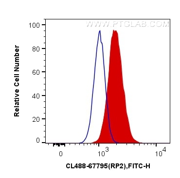 Flow cytometry (FC) experiment of HepG2 cells using CoraLite® Plus 488-conjugated RP2 Monoclonal antib (CL488-67795)