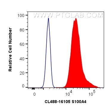 Flow cytometry (FC) experiment of HeLa cells using CoraLite® Plus 488-conjugated S100A4 Polyclonal an (CL488-16105)