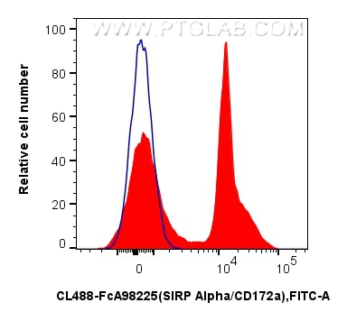 FC experiment of mouse bone marrow cells using CL488-FcA98225 Flow cytometry (FC) experiment of mouse bone marrow cells using FcZero-rAb® CoraLite® Plus 488 Anti-Mouse SIRP Alp (CL488-FcA98225)