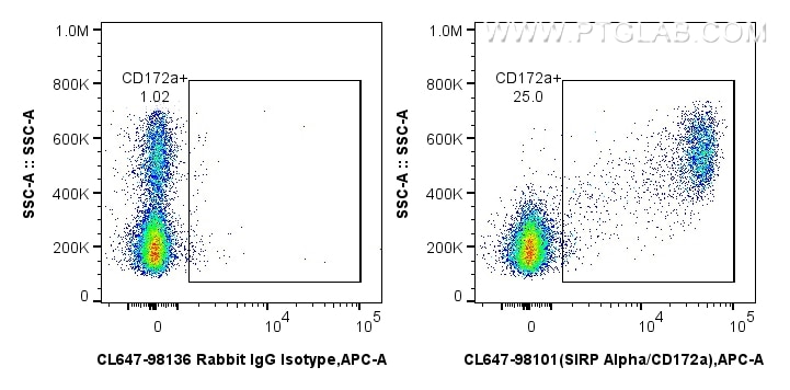FC experiment of human PBMCs using CL647-98101 Flow cytometry (FC) experiment of human PBMCs using CoraLite® Plus 647 Anti-Human SIRP Alpha/CD172a Ra (CL647-98101)