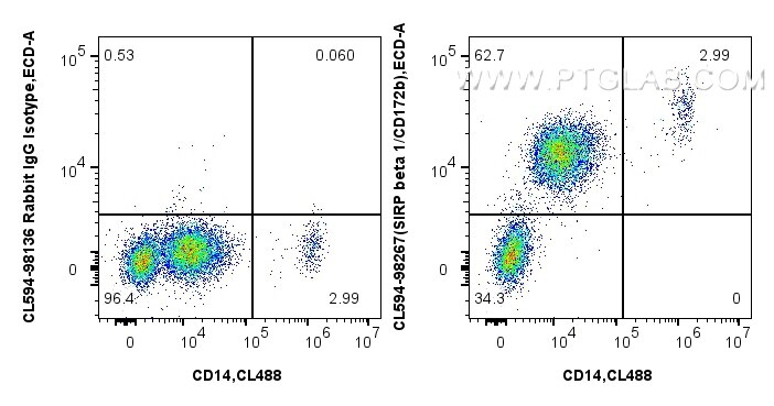 Flow cytometry (FC) experiment of human peripheral blood leukocytes using CoraLite®594 Anti-Human SIRP beta 1/CD172b Rabbit  (CL594-98267)