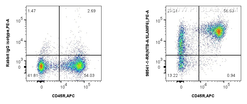 FC experiment of mouse splenocytes using 98541-1-RR (same clone as 98541-1-PBS) Flow cytometry (FC) experiment of mouse splenocytes using Anti-Mouse NTB-A/SLAMF6 Rabbit Recombinant Antibod (98541-1-RR)