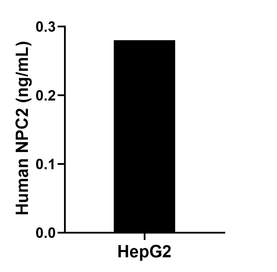 HepG2 were cultured in DMEM supplemented with 10% fetal bovine serum, 2.5 mM L-glutamine, 100 U/mL penicillin, and 100 ug/mL streptomycin sulfate. An aliquot of the cell culture supernate was removed, assayed for human NPC2, and measured 0.3 ng/mL.