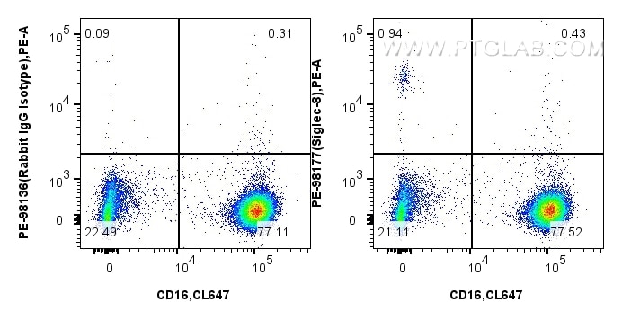 Flow cytometry (FC) experiment of human peripheral blood leukocytes using PE Anti-Human Siglec-8 Rabbit Recombinant Antibody (PE-98177)