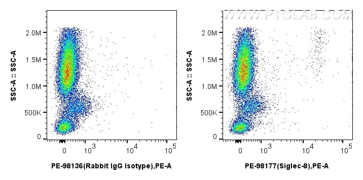 Flow cytometry (FC) experiment of human peripheral blood leukocytes using PE Anti-Human Siglec-8 Rabbit Recombinant Antibody (PE-98177)