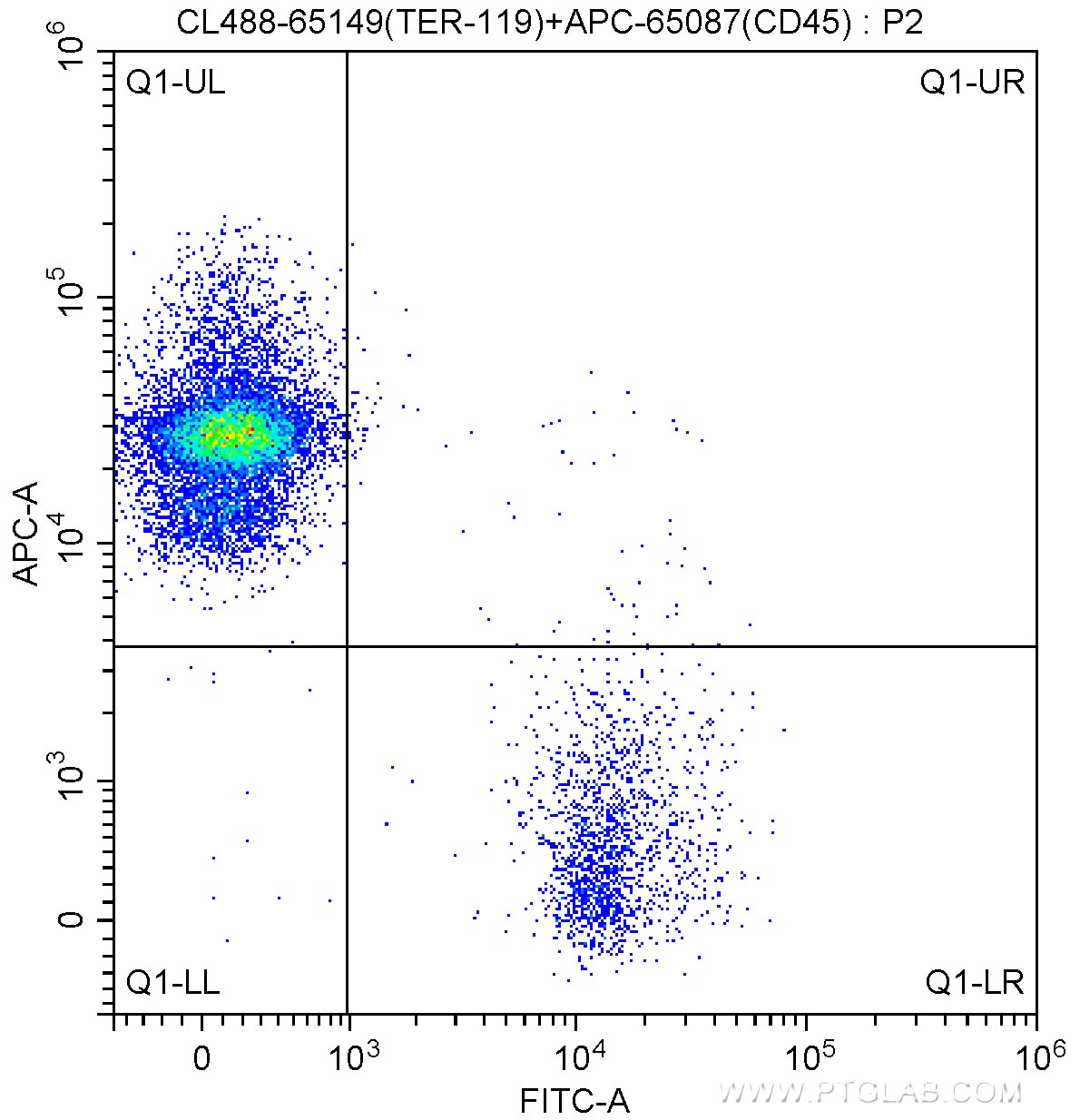 Flow cytometry (FC) experiment of mouse bone marrow cells using CoraLite® Plus 488 Anti-Mouse TER-119 (TER-119) (CL488-65149)