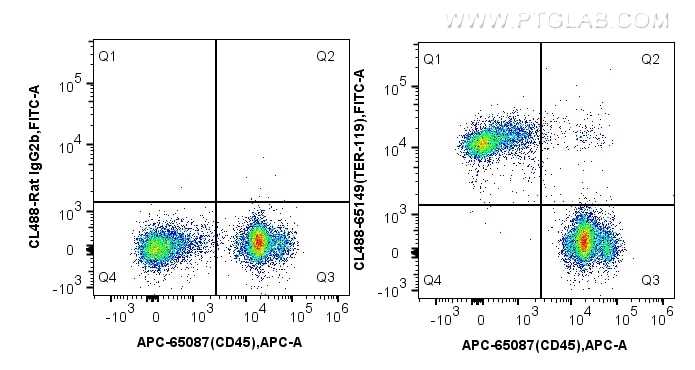 Flow cytometry (FC) experiment of mouse bone marrow cells using CoraLite® Plus 488 Anti-Mouse TER-119 (TER-119) (CL488-65149)