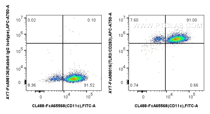 Flow cytometry (FC) experiment of human monocyte-derived immature dendritic cells using FcZero-rAb® APC-Cyanine7 Anti-Human TLR3/CD283 Rab (AY7-FcA98016)