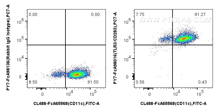 Flow cytometry (FC) experiment of human monocyte-derived immature dendritic cells using FcZero-rAb® PE-Cyanine7 Anti-Human TLR3/CD283 Rabb (PY7-FcA98016)