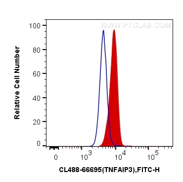 Flow cytometry (FC) experiment of HeLa cells using CoraLite® Plus 488-conjugated TNFAIP3 Monoclonal a (CL488-66695)