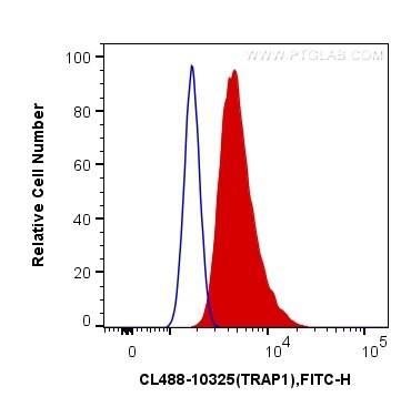 Flow cytometry (FC) experiment of HeLa cells using CoraLite® Plus 488-conjugated TRAP1 Polyclonal ant (CL488-10325)