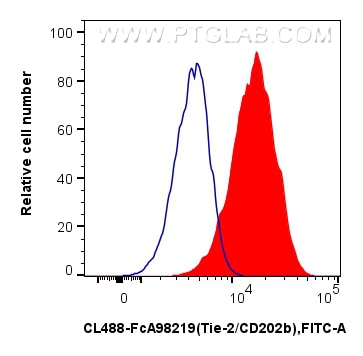 FC experiment of bEnd.3 using CL488-FcA98219 Flow cytometry (FC) experiment of bEnd.3 cells using FcZero-rAb® CoraLite® Plus 488 Anti-Mouse Tie-2/CD (CL488-FcA98219)