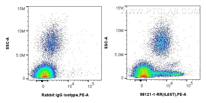 Flow cytometry (FC) experiment of human peripheral blood leukocytes using Anti-Human gp130/IL6ST Rabbit Recombinant Antibody (98121-1-RR)