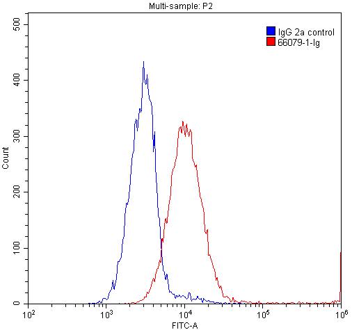 Flow cytometry (FC) experiment of Jurkat cells using Phospho-TDP43 (Ser403/404) Monoclonal antibody (66079-1-Ig)